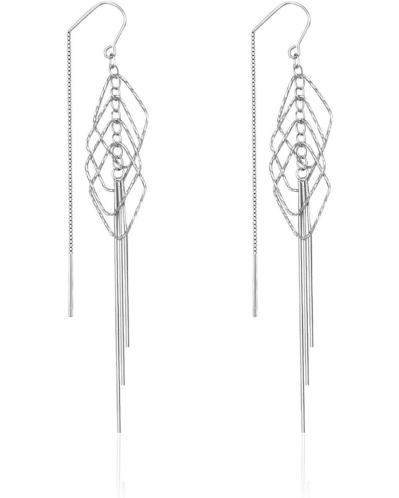 Long Tassel Dangle Earrings Sterling Silver Drop Earrings Jewelry for Women L-tassel with four rhombus $13.76 Earrings