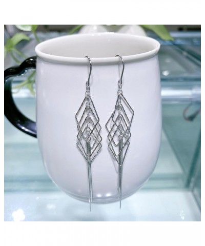 Long Tassel Dangle Earrings Sterling Silver Drop Earrings Jewelry for Women L-tassel with four rhombus $13.76 Earrings