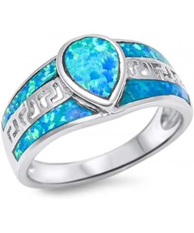 Blue Simulated Opal Greek Key Inlay Ring New .925 Sterling Silver Band Sizes 6-10 $18.51 Rings