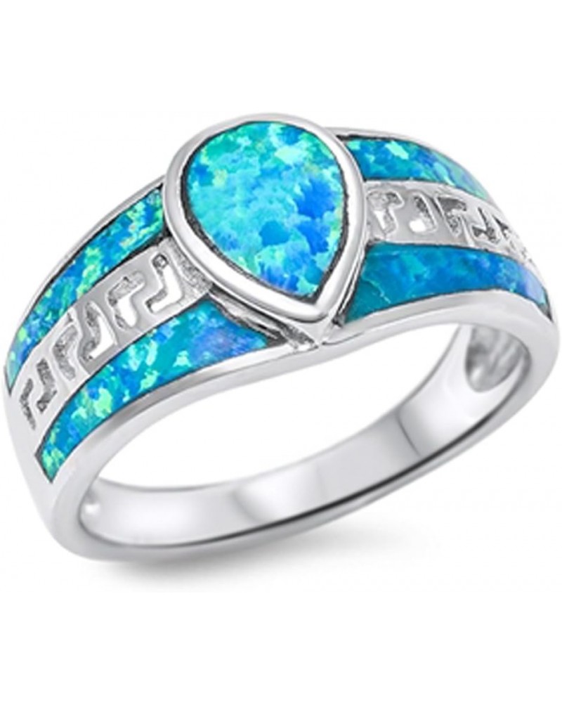 Blue Simulated Opal Greek Key Inlay Ring New .925 Sterling Silver Band Sizes 6-10 $18.51 Rings