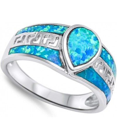 Blue Simulated Opal Greek Key Inlay Ring New .925 Sterling Silver Band Sizes 6-10 $18.51 Rings