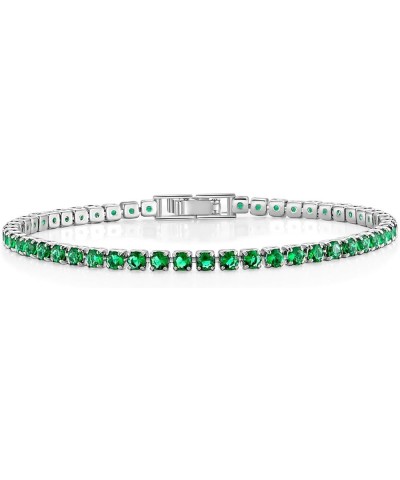 3mm Cubic Zirconia Classic Tennis Bracelet Silver Round Charm CZ Bracelets for Women Size 6.5-7.5 Inch Silver Green 7.0 Inche...