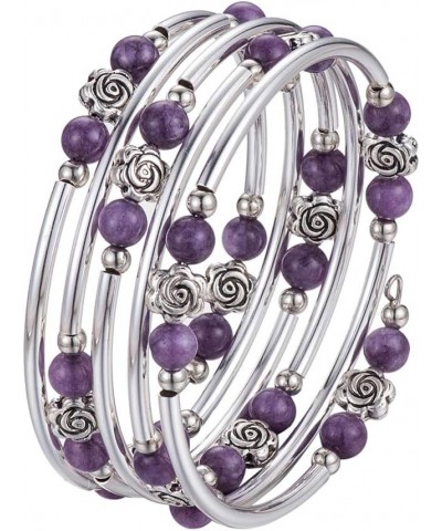 Wrap Bangle Rose Bead Bracelet - Beaded Bracelet with Natural Agate Stone Gifts For Women 01-Purple stone $10.59 Bracelets