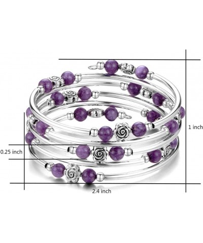 Wrap Bangle Rose Bead Bracelet - Beaded Bracelet with Natural Agate Stone Gifts For Women 01-Purple stone $10.59 Bracelets