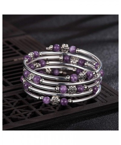 Wrap Bangle Rose Bead Bracelet - Beaded Bracelet with Natural Agate Stone Gifts For Women 01-Purple stone $10.59 Bracelets