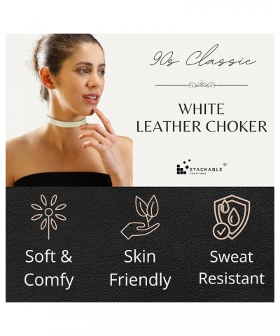 Classic Black Leather Choker Necklace for Women Girls, 90s Ribbon Neck Collar White $10.25 Necklaces