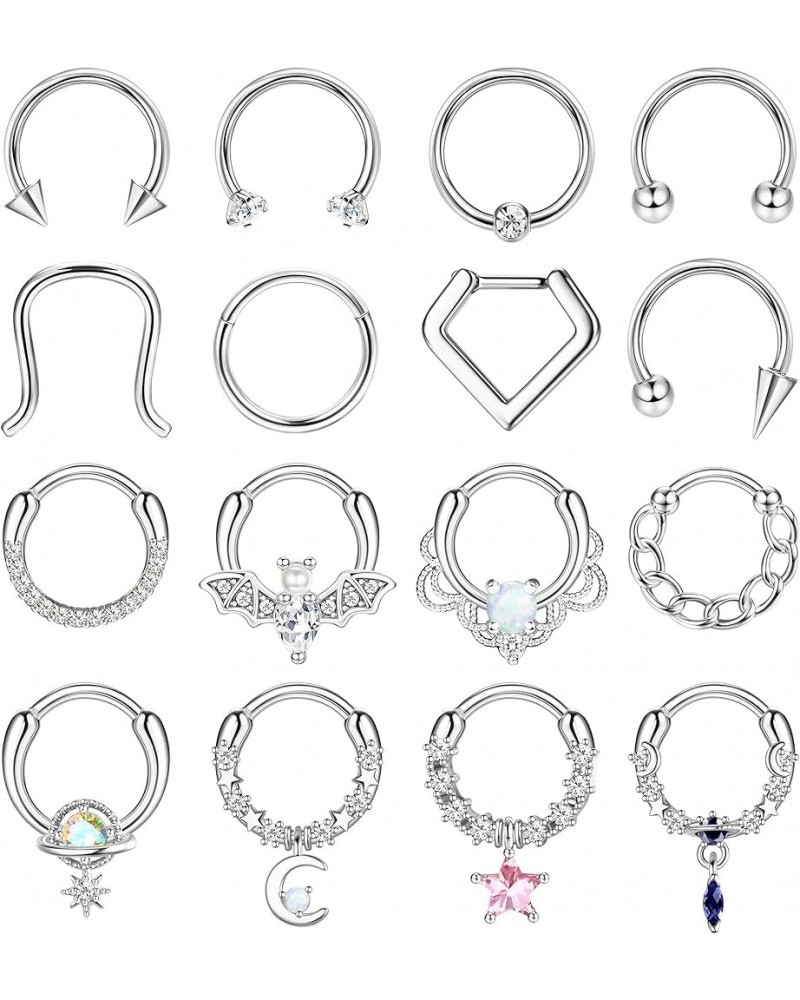 16 Pcs Gold Septum Rings 16G Surgical Steel Nose Rings Hoops Small CZ Dangle Horseshoe Septum Clicker Piercing Jewelry Cute L...