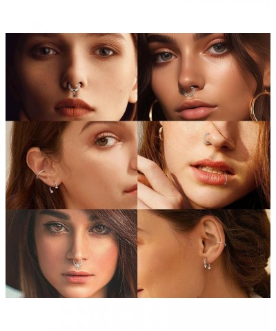 16 Pcs Gold Septum Rings 16G Surgical Steel Nose Rings Hoops Small CZ Dangle Horseshoe Septum Clicker Piercing Jewelry Cute L...