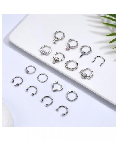 16 Pcs Gold Septum Rings 16G Surgical Steel Nose Rings Hoops Small CZ Dangle Horseshoe Septum Clicker Piercing Jewelry Cute L...