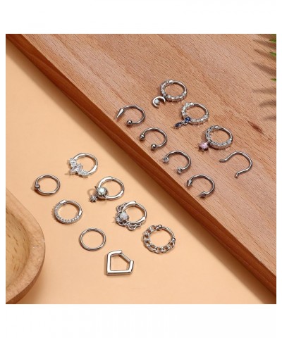 16 Pcs Gold Septum Rings 16G Surgical Steel Nose Rings Hoops Small CZ Dangle Horseshoe Septum Clicker Piercing Jewelry Cute L...