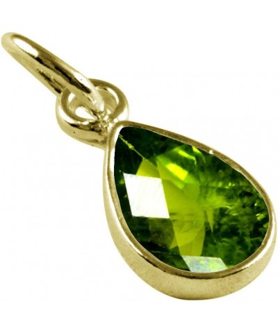 Choose Your Gemstone Pendants Pear Shape 925 Sterling Silver 18K Gold Plated Locket For Men Women natural-faceted-Peridot yel...