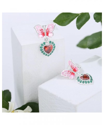 Heart Earrings, Silver Plated Enamel Bow Knot Earrings, Heart Crystal Earrings For Women Fashion Jewelry Red Heart $16.51 Ear...