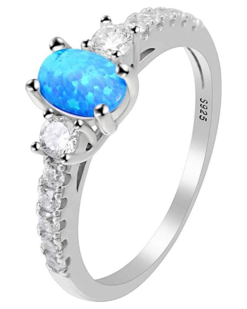 Emily Engagement Ring or Statement BIrthstone Ring for Women Oval Simulated Opal Sterling Silver Cubic Zirconia October Birth...