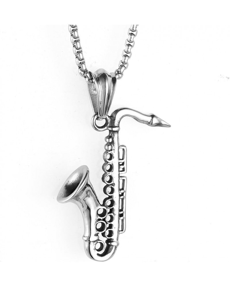 Saxophone Necklace for Men Women Hip Hop Jazz Musical Instrument Pendant Necklace Punk Rock Vintage Statement Music Lovers Ne...