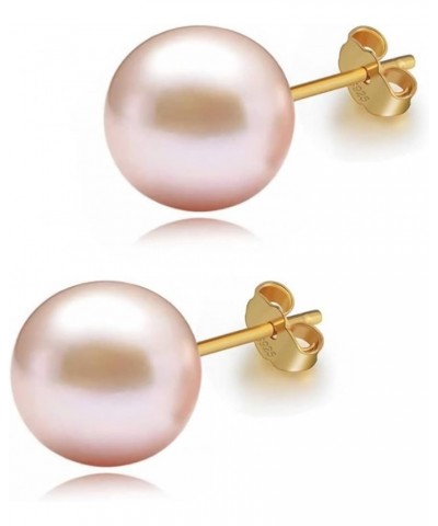 pink pearls 18K plate Gold stud Earrings for women Ladies Girl，Handpicked Genuine Freshwater's aquaculture Cultured AAAA+ Pea...