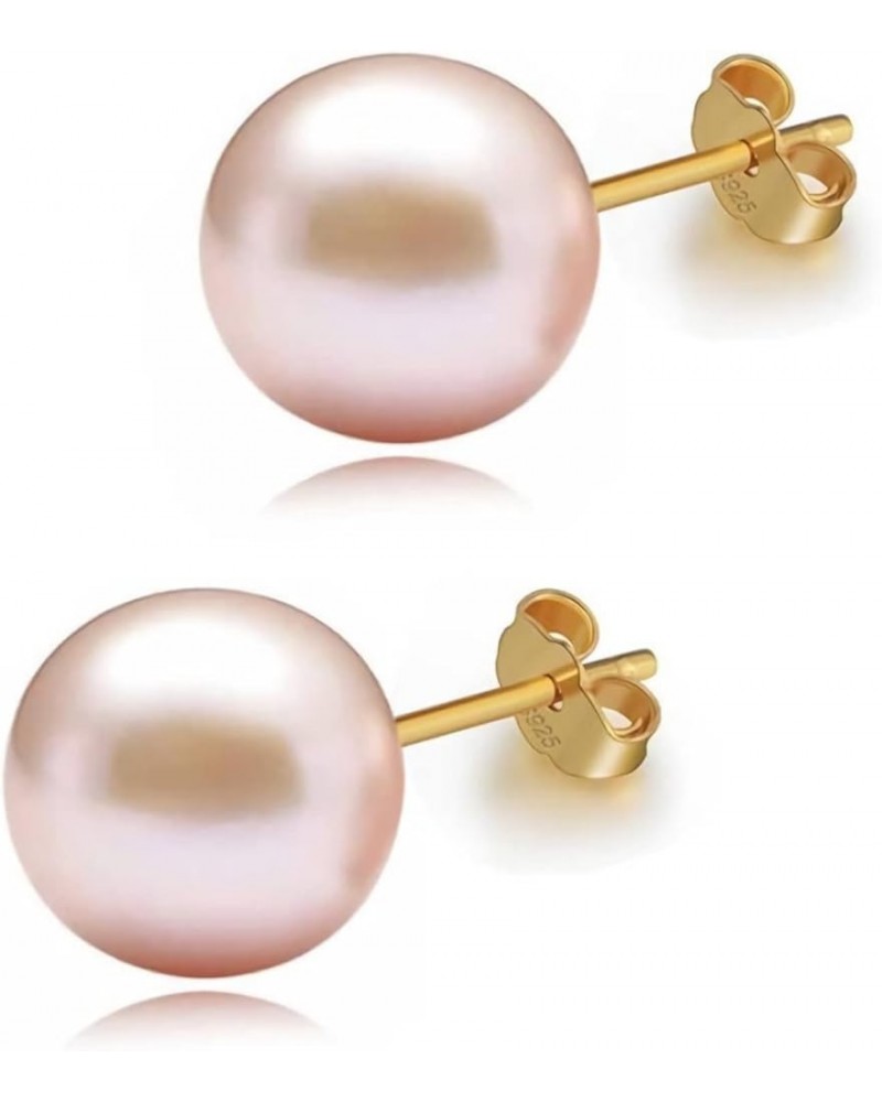 pink pearls 18K plate Gold stud Earrings for women Ladies Girl，Handpicked Genuine Freshwater's aquaculture Cultured AAAA+ Pea...