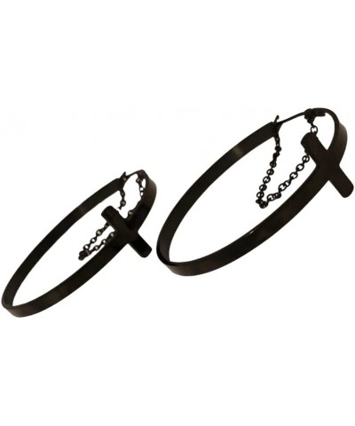 Black Stainless Steel Cross Hoop Earrings $16.50 Earrings