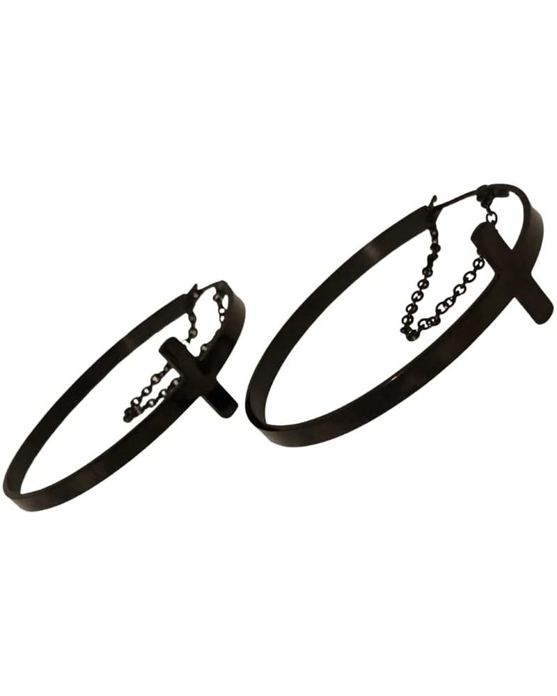 Black Stainless Steel Cross Hoop Earrings $16.50 Earrings