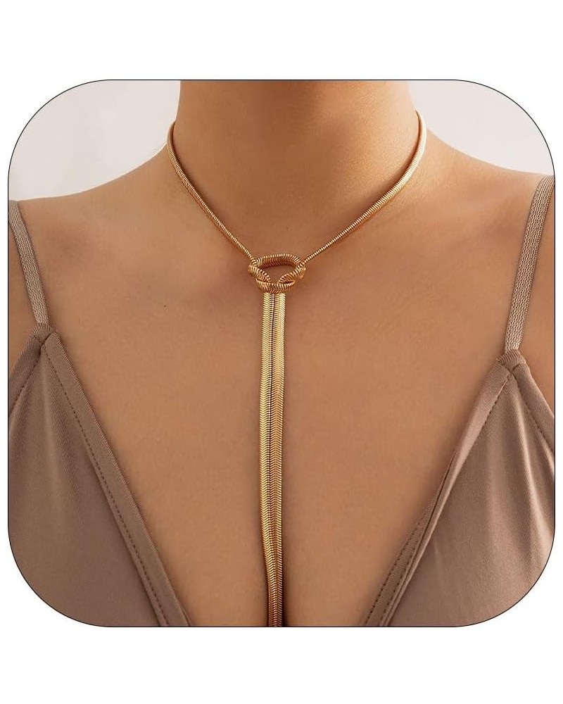 Lariat Gold Necklace for Women Trendy Dainty Long Necklace Snake Chain Lariat Necklace Gold Twist Herringbone Pearl Y Necklac...