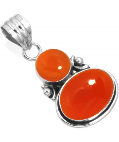 925 Sterling Silver Handmade Pendant for Women Oval Round 2 Gemstone Statement Jewelry for Gift (99509_P) Carnelian $18.10 Pe...