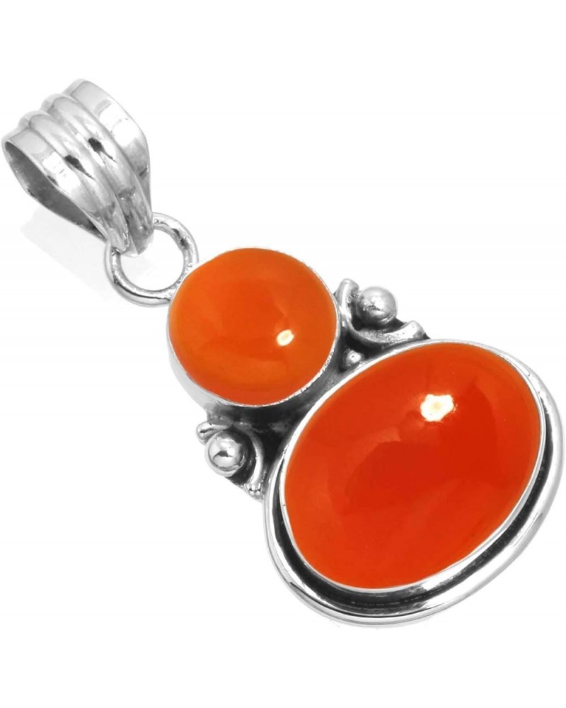 925 Sterling Silver Handmade Pendant for Women Oval Round 2 Gemstone Statement Jewelry for Gift (99509_P) Carnelian $18.10 Pe...