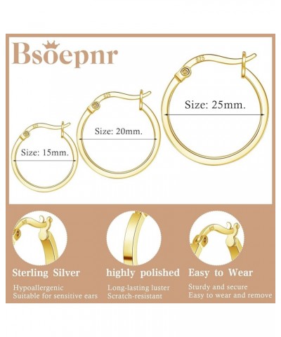 3 Pairs 925 Sterling Silver Hoop Earrings for Women 14K White Gold Plated Silver Hoop Earrings Hypoallergenic Small Silver Ho...