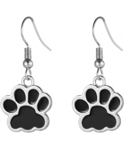 Stainless Steel Cute Cat Dog Paw Style Enamel Filled Dangle Drop Earrings Black $7.01 Earrings