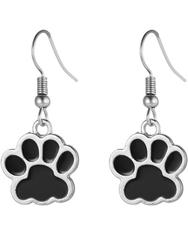 Stainless Steel Cute Cat Dog Paw Style Enamel Filled Dangle Drop Earrings Black $7.01 Earrings