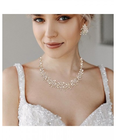 Wedding Jewelry Set for Women, White Marquise Cubic Zirconia Simulated Pearl Floral Vine Bridal Prom Necklace Earrings Set St...