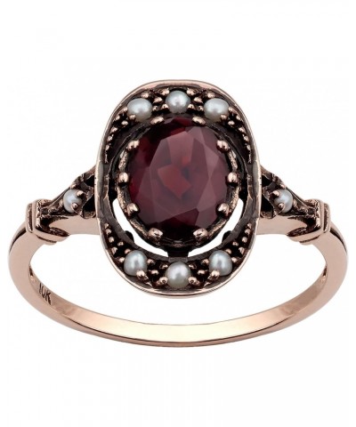 10k Rose Gold Vintage Style Genuine Oval Garnet and Cultured-Pearl Ring $96.75 Rings