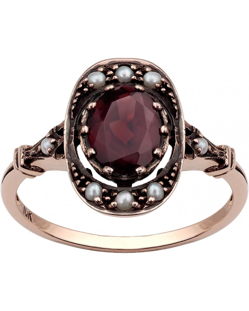 10k Rose Gold Vintage Style Genuine Oval Garnet and Cultured-Pearl Ring $96.75 Rings