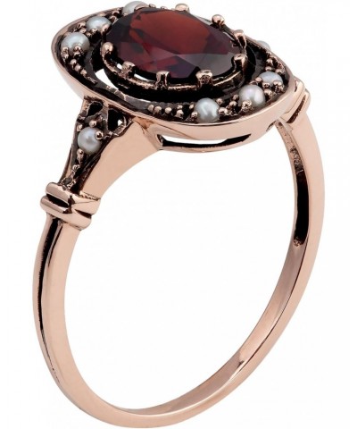 10k Rose Gold Vintage Style Genuine Oval Garnet and Cultured-Pearl Ring $96.75 Rings