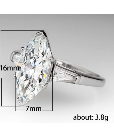 Classic Platinum Plated Marquise Cut and Baguette CZ Cubic Zirconia Engagement Ring 3-Stone Wedding Promise Rings for Her (US...