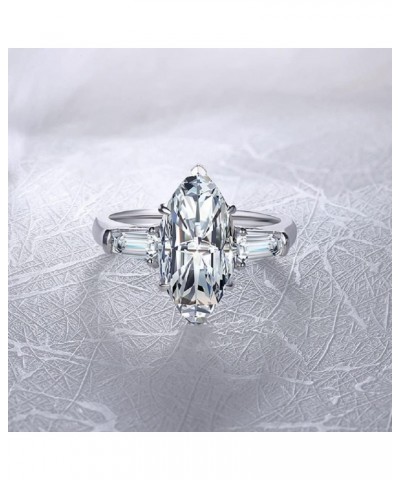 Classic Platinum Plated Marquise Cut and Baguette CZ Cubic Zirconia Engagement Ring 3-Stone Wedding Promise Rings for Her (US...