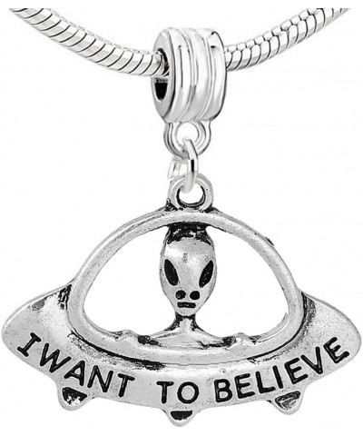 I Want to Believe Alien in UFO Dangle Bead for Snake Chain Charm Bracelet $7.79 Bracelets