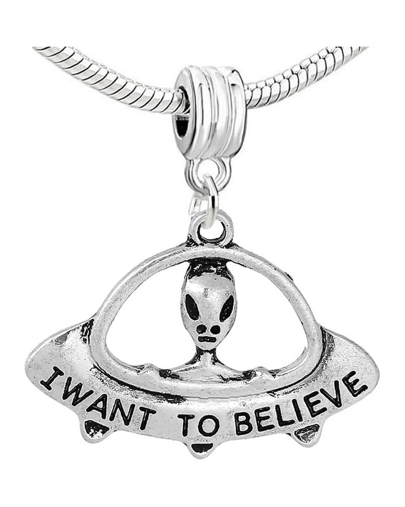 I Want to Believe Alien in UFO Dangle Bead for Snake Chain Charm Bracelet $7.79 Bracelets