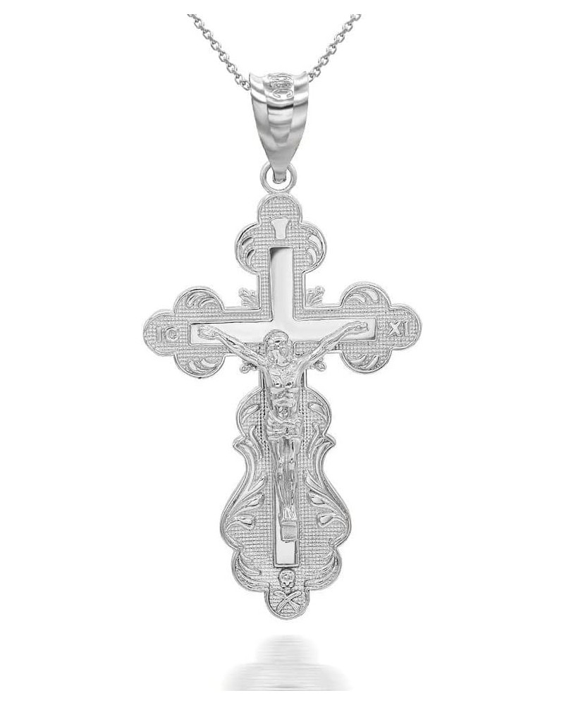 Fine .925 Sterling Silver Crucifix Jesus Christ on the Eastern Orthodox IC XC NIKA Cross Pendant Necklace with with Rolo Chai...