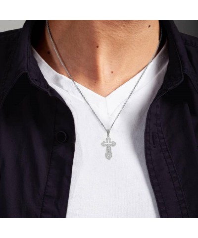 Fine .925 Sterling Silver Crucifix Jesus Christ on the Eastern Orthodox IC XC NIKA Cross Pendant Necklace with with Rolo Chai...