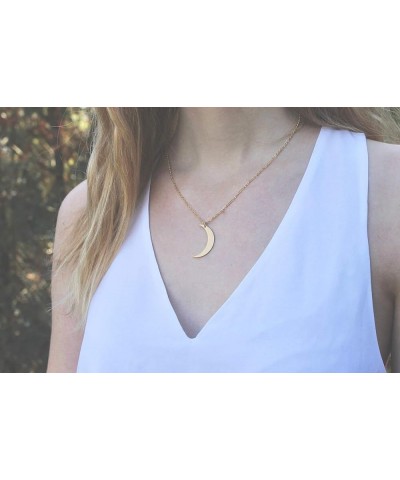 Crescent Moon Necklace, 18K Gold Plated Stainless Steel Crescent Moon Pendant Necklace Delicate Dainty Crescent Necklace for ...