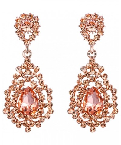 Women's Austrian Crystal Art Deco Hollow Bridal Wedding Drop Dangle Pierced Earrings Champagne Rose Gold-Tone $13.33 Earrings