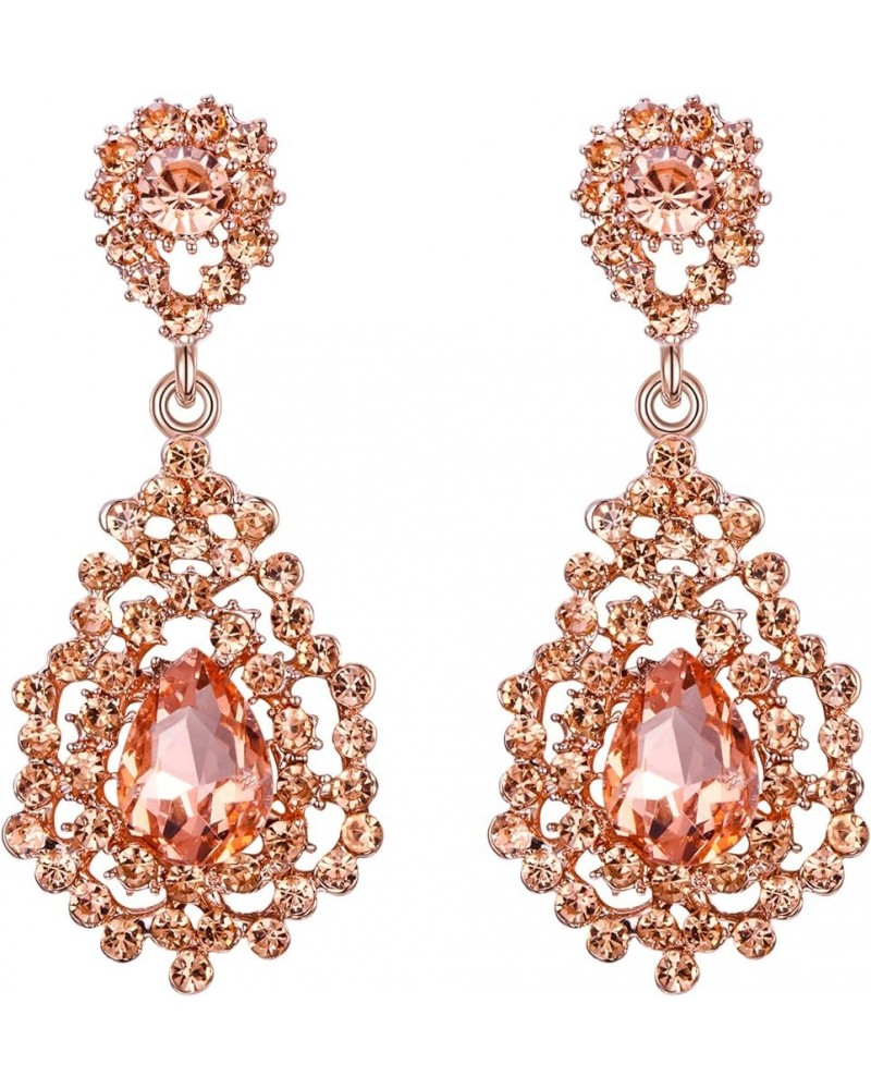 Women's Austrian Crystal Art Deco Hollow Bridal Wedding Drop Dangle Pierced Earrings Champagne Rose Gold-Tone $13.33 Earrings