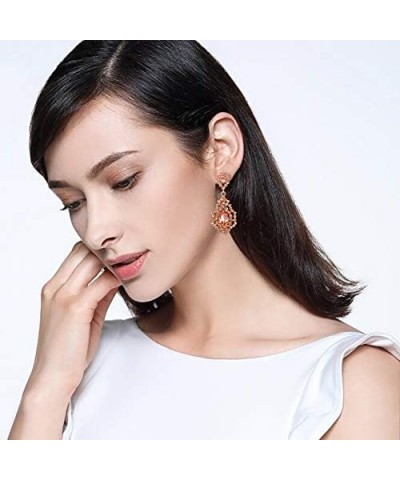 Women's Austrian Crystal Art Deco Hollow Bridal Wedding Drop Dangle Pierced Earrings Champagne Rose Gold-Tone $13.33 Earrings