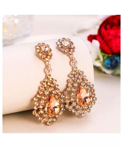 Women's Austrian Crystal Art Deco Hollow Bridal Wedding Drop Dangle Pierced Earrings Champagne Rose Gold-Tone $13.33 Earrings