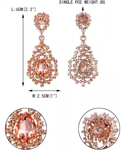 Women's Austrian Crystal Art Deco Hollow Bridal Wedding Drop Dangle Pierced Earrings Champagne Rose Gold-Tone $13.33 Earrings