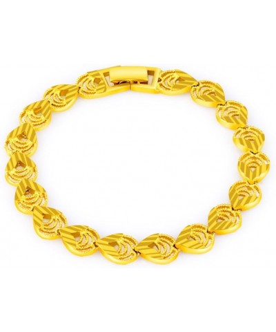 Fashion Carved Flower 24K Yellow Gold Plating Women's Teens Lady's Heavy Cut Noble Chain Bracelet Kinds Style 6mm~8mm Width 8...