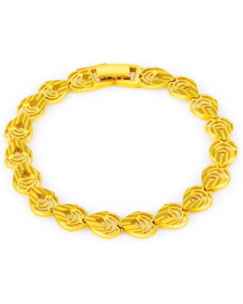 Fashion Carved Flower 24K Yellow Gold Plating Women's Teens Lady's Heavy Cut Noble Chain Bracelet Kinds Style 6mm~8mm Width 8...