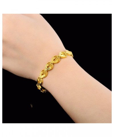 Fashion Carved Flower 24K Yellow Gold Plating Women's Teens Lady's Heavy Cut Noble Chain Bracelet Kinds Style 6mm~8mm Width 8...