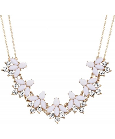 Crystal Flower Collar Necklace for Women Chunky Rhinestone Floral Bib Statement Choker Necklace White $9.85 Necklaces