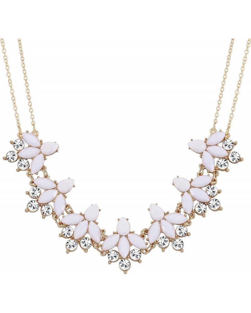 Crystal Flower Collar Necklace for Women Chunky Rhinestone Floral Bib Statement Choker Necklace White $9.85 Necklaces