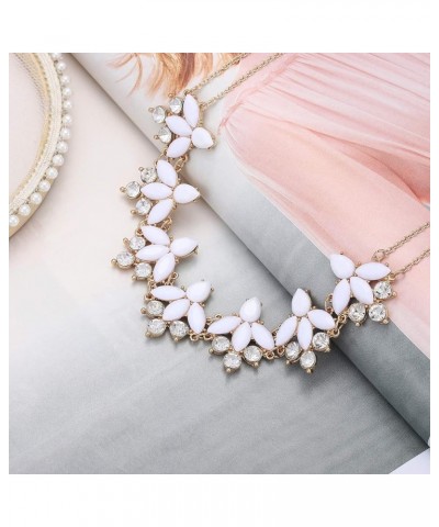 Crystal Flower Collar Necklace for Women Chunky Rhinestone Floral Bib Statement Choker Necklace White $9.85 Necklaces